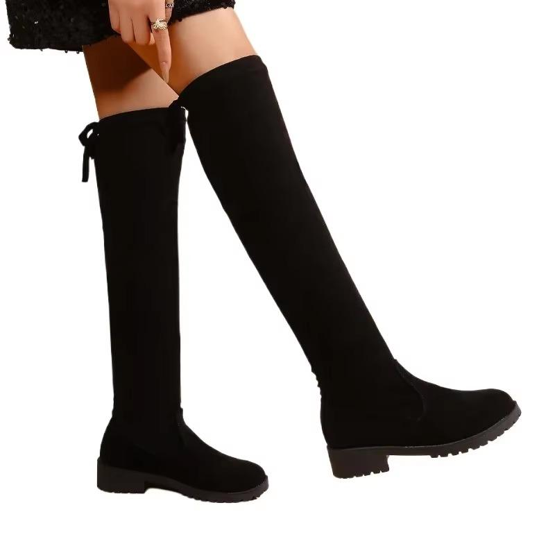 Concise Modern Boots Women 2024 Plus Size Shoes Female Knee-High Women's Boots Round Toe Med Heel Back Lace-up Shoes Women