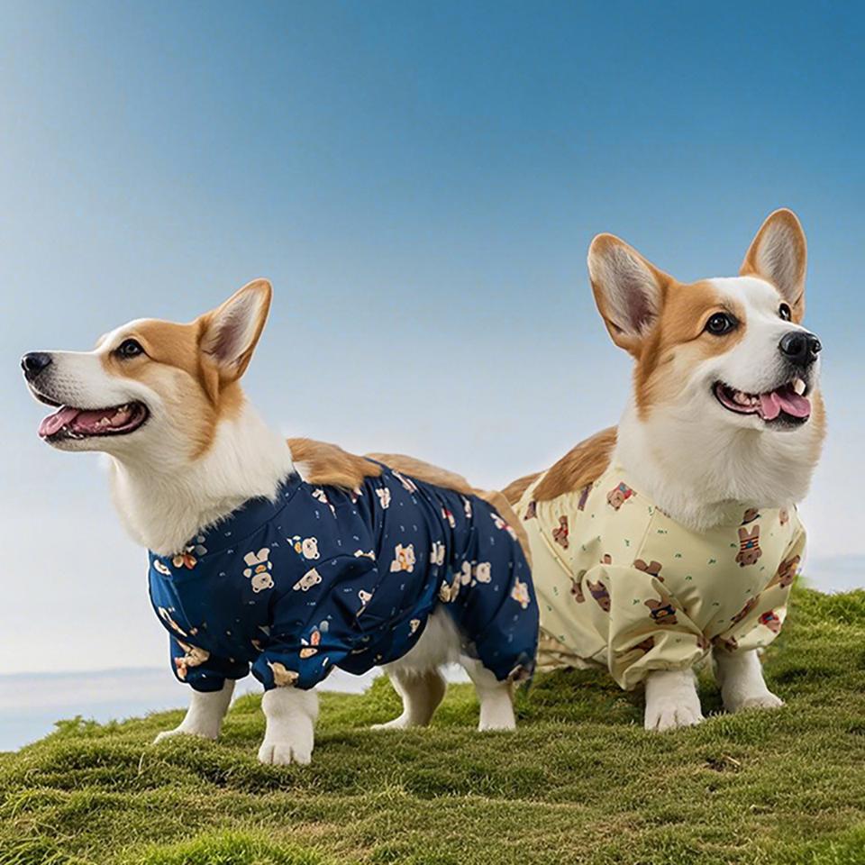 Sommer Ganzkörperprint Kleiner Bär Corgi Vierbeinige Kleidung All-inclusive Wasserdicht Staubdicht Haustierhosen Aus der Schmutzabdeckung