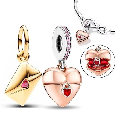 Copper Heart Envelope Gold Plated Charm Bead Charms Bead Charms Compatible With Authentic Pandora Bracelets Pendent for Women Fine Jewellery Diy Gift