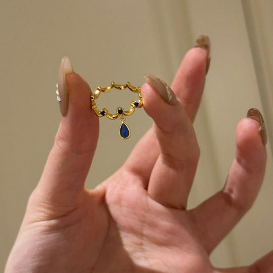 Elegant Blue Tears Adjustable Ring for Women – Trendy, Versatile Open Design.