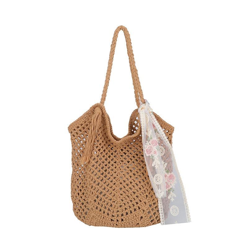 Casual large-capacity woven bag New hollow lazy wind shoulder bag Casual beach bag Women's bag