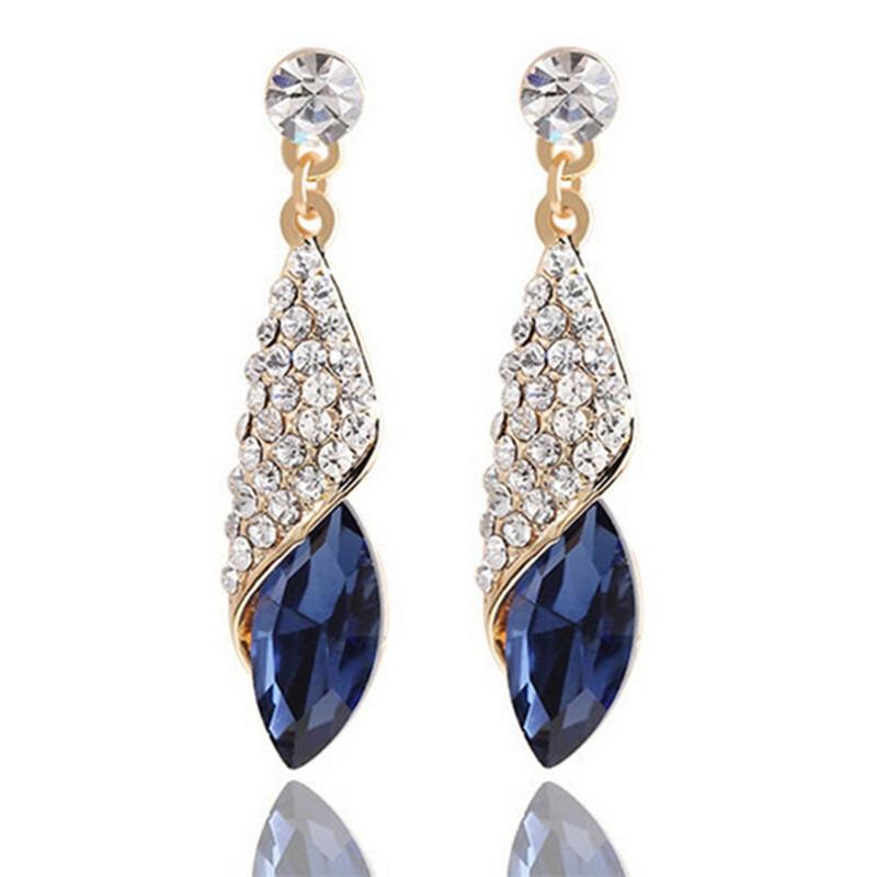 Fashion Jewelry Ladies Blue White Water Drop Shaped Crystal  Zircon Metal Dangle Earring for Women Party Jewelry