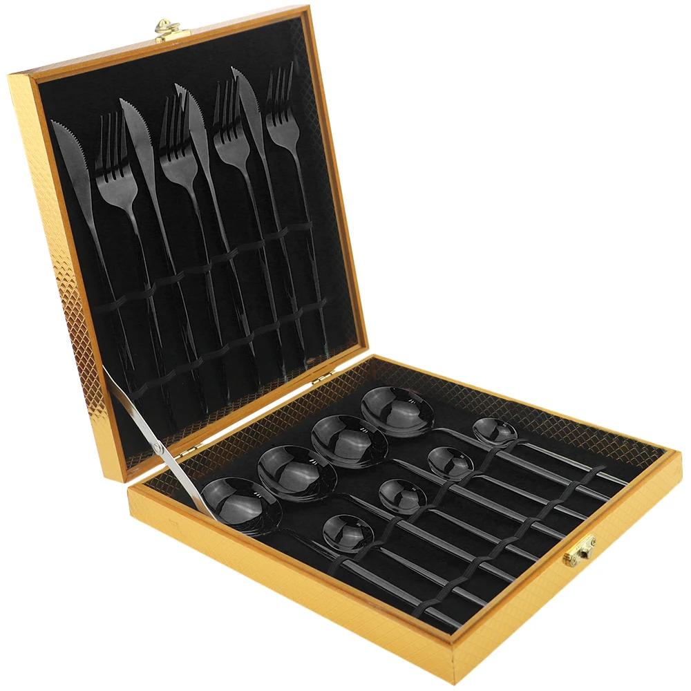 16pcHigh Grade Luxury Rainbow Dinnerware Set Fork Knife Spoon Black Cutlery Set Stainless Steel Flatware Set With Gift Box Hotel