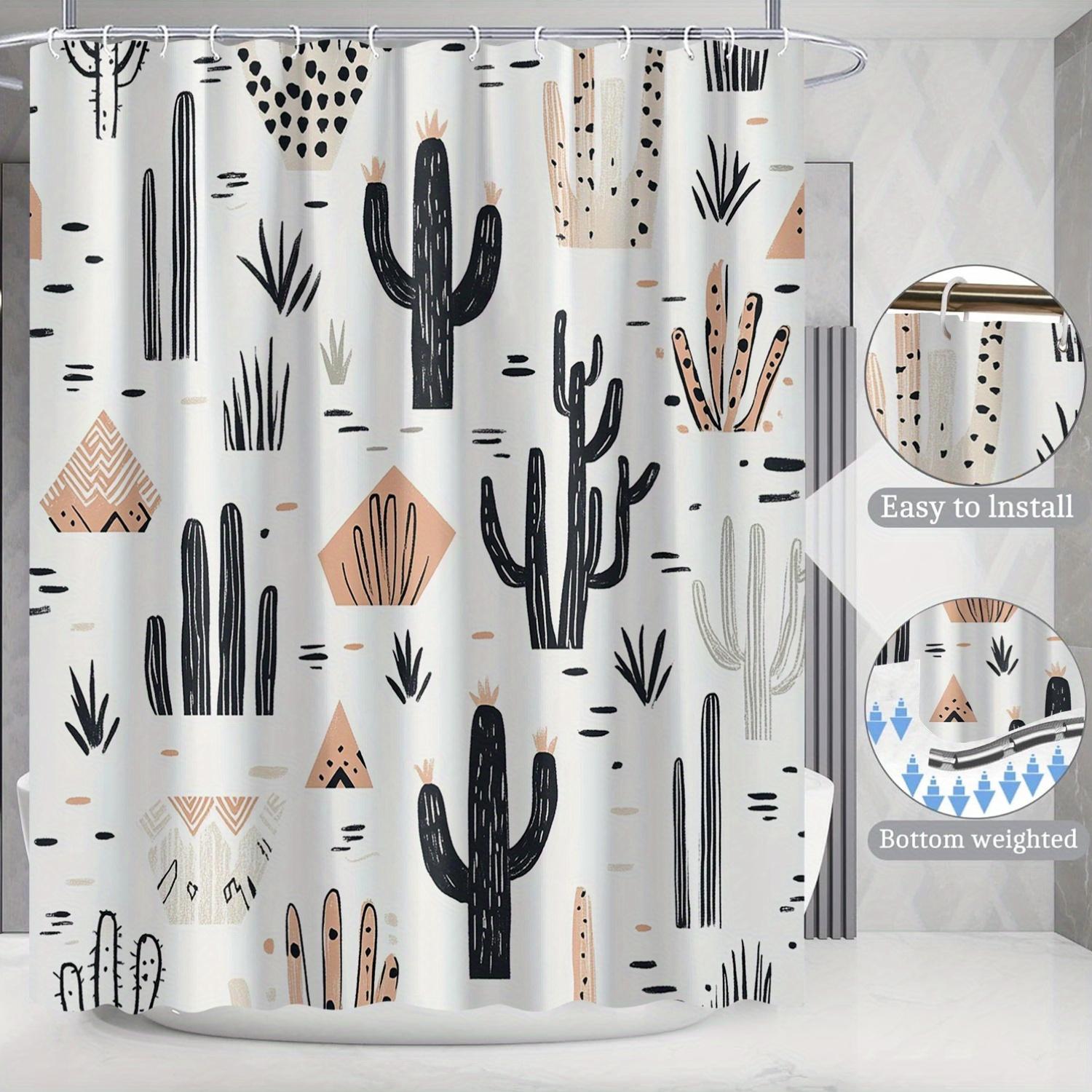 

Waterproof Cactus Themed Bathroom Set With 12 Hooks, Machine Washable, Non-Woven Polyester Blend Graphic Art Print Bathroom Set W60H190(CM)-1 Pcs