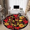 1pc Red Yellow Floral Pattern Carpet, Round Non Slip Durable Large Size Office Carpet, Suitable for Office