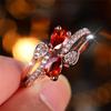 Luxury Female Red Stone Water Drop Finger Ring Vintage Rose Gold Color Wedding Band Bridal Jewelry For Women