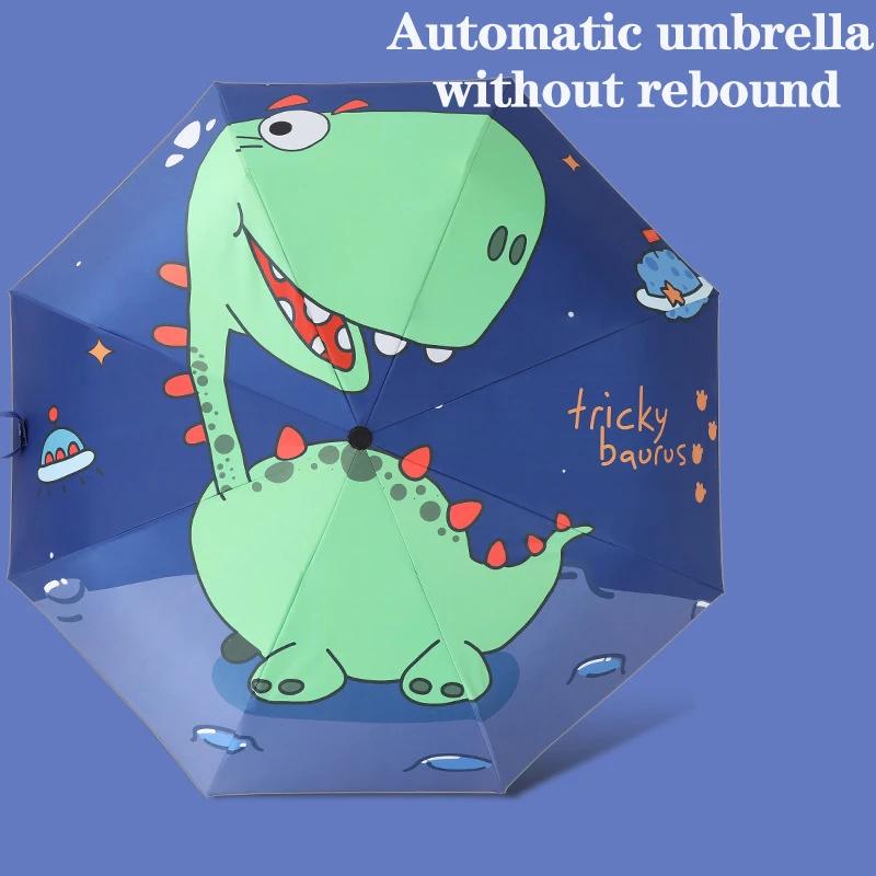 Automatic Umbrella Dinosaur Umbrella Sun Protection and Wind Edge Reflective Strip Non-springback Design Travel Folding Umbrella