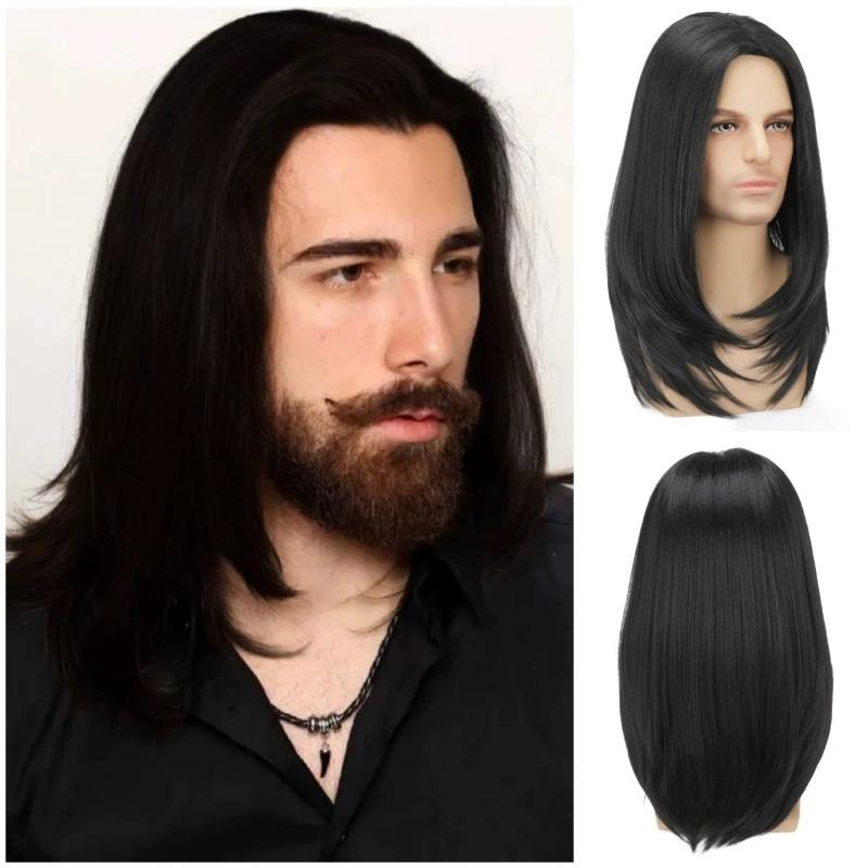 Handsome Men's Mid Length Straight Hair Rose Mesh Full Head Cover