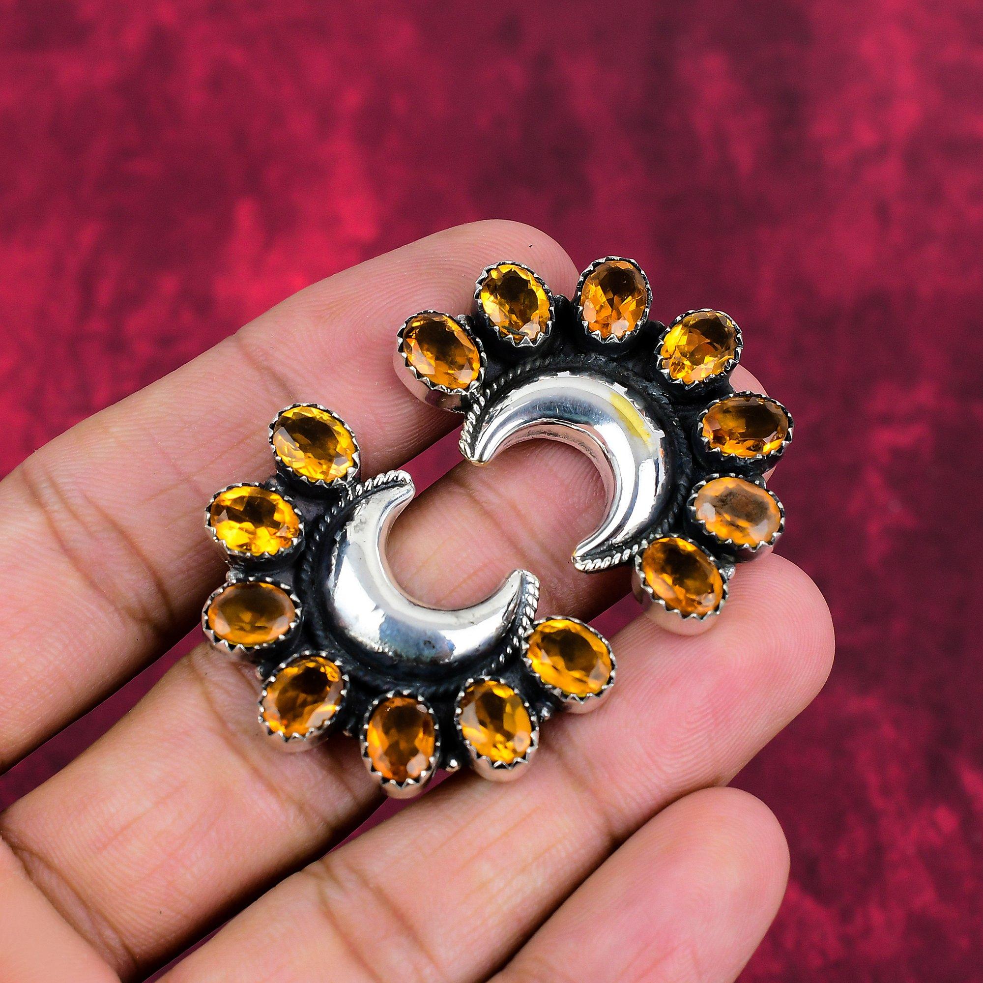 

Серьги с цитрином, ювелирные изделия из цельного серебра 925 пробы с драгоценными камнями, серьги ручной работы на День благодарения 1.57 Inches жёлтый