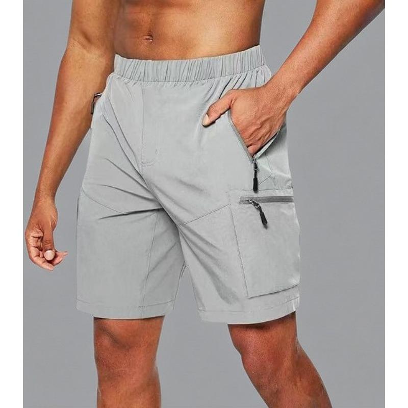 Men Quick Dry Cargo Shorts Elastic Waist Zip Pocket Outdoor Sports Running Casual Shorts