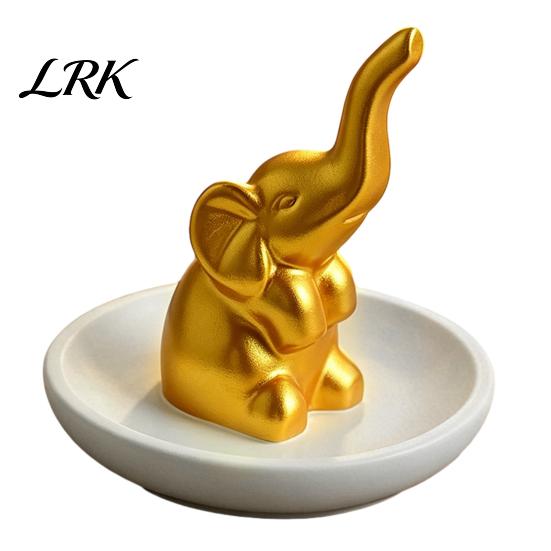 Glazed Ceramic Storage Box Jewelry Tray, with Upturned Nose Elephant Design, Waterproof Case Compact Organizer for Rings Earrings Bracelets