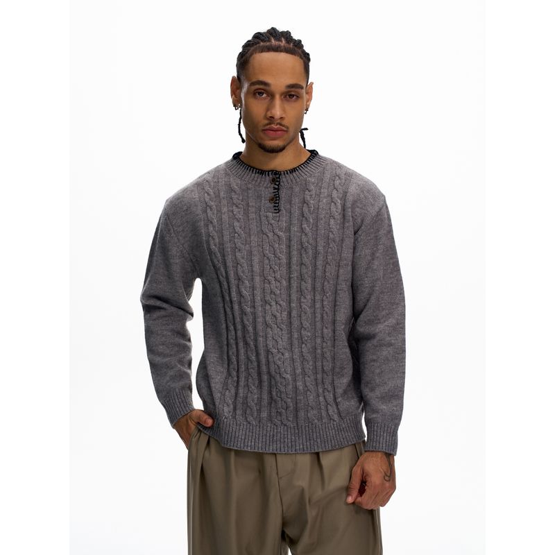 Kisko Autumn and Winter American-Style Henry Collar Hand-Stitched Cable Knit Sweater for Men and Women, High-End Casual Warm Knitwear