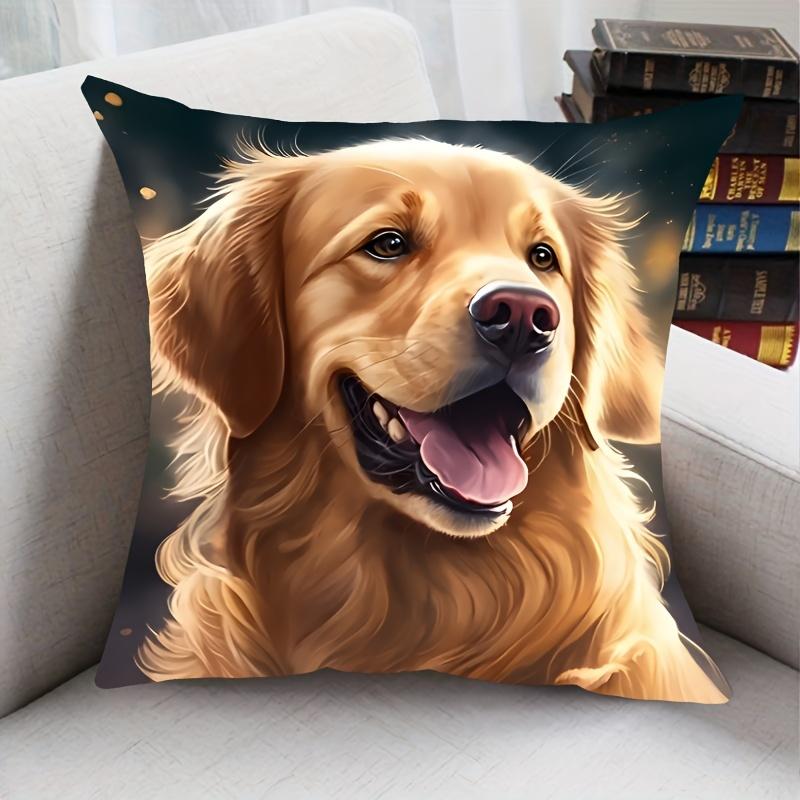 1Pc Smiling Golden Retriever Printed Throw Pillow Cover,Suitable For Sofa,Bedroom,Living Room,A Heartwarming Gift For Dog Lovers