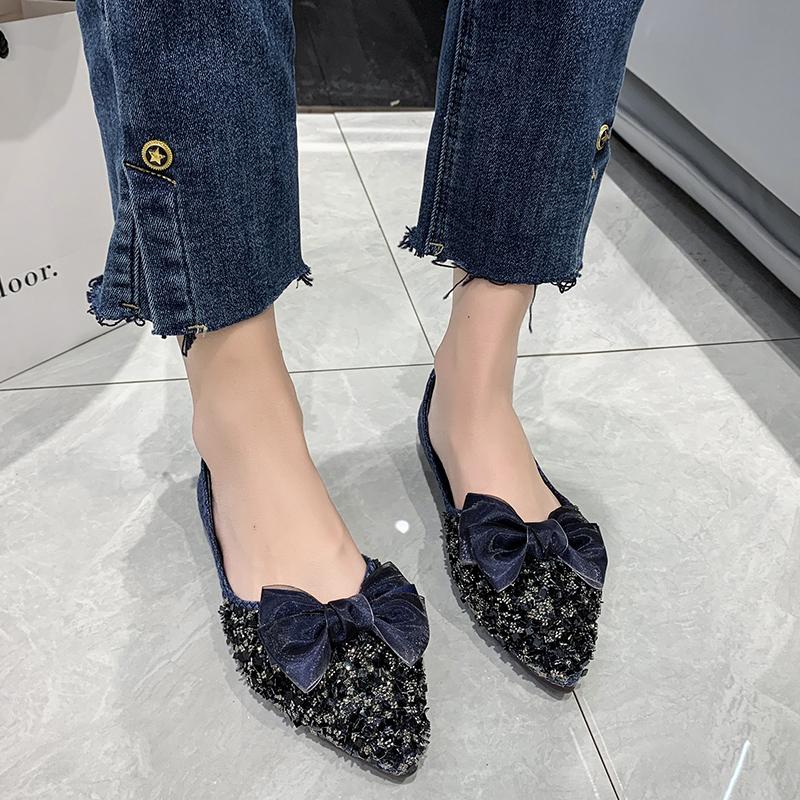 2024 Högkvalitativa Damskor Grunda Damballerinaskor Mode Fluga Dagligen Ballerinaskor Damer Nya Paljetter Platta Skor Zapatos