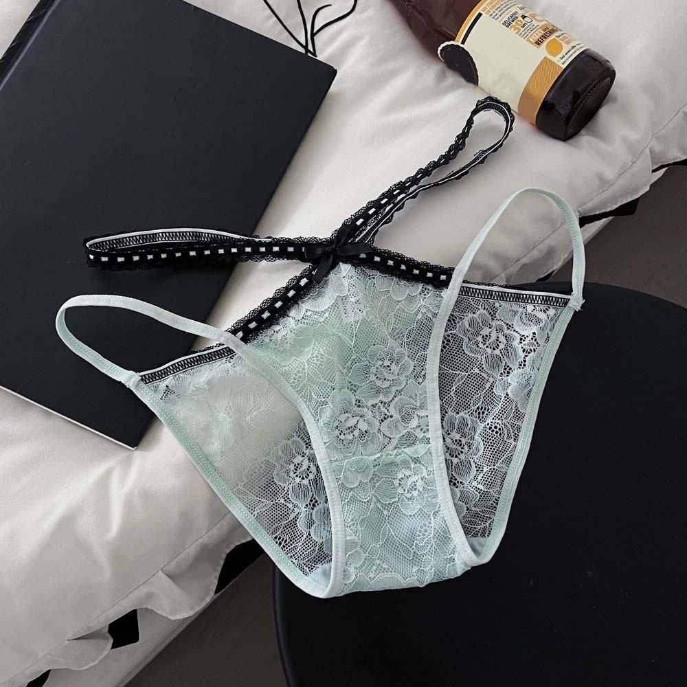 Bowknot Underwear for Women Hollow Lace Underpants Breathable Mesh Flower Lace Panties  Hotel