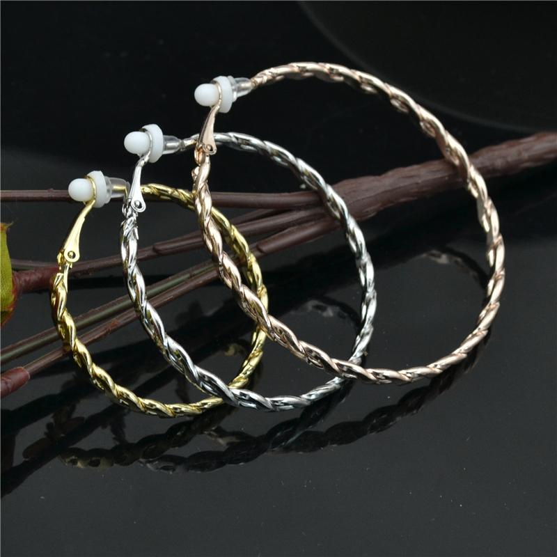 Clip On The Ear Without Piercing Earrings For Women Fashion Jewellery Accessories Rose Gold Black Double Round Threaded Earrings