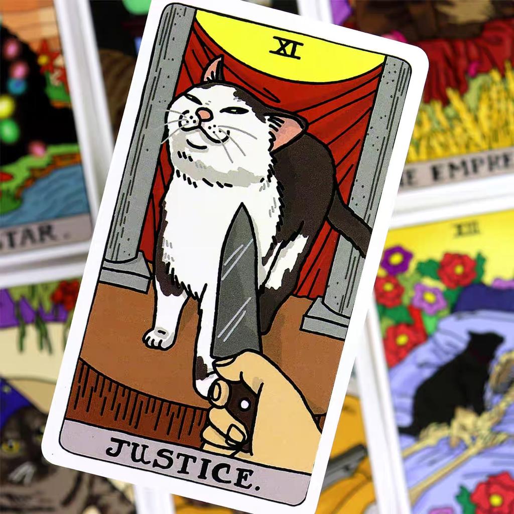 4*2.36 Inch Cat Tarot Deck Funny Witchy Cat Kawaii Uwu 22pcs Major Arcana - For Family Gathering Divination Board Game 10.3*6cm