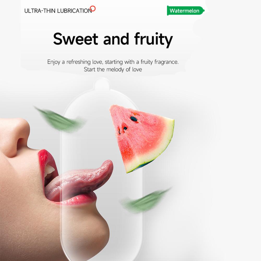 Ultra-thin Condom Lubrication Watermelon Natural Latex Condom 52mm Flavor Bump Thread Safe Sex Sex Product for Male