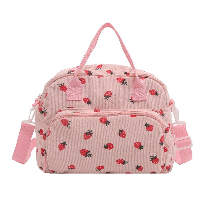 

Женская вместительная милая сумка-сумка женская универсальная модная текстурная портативная с принтом клубники на плечо розовый