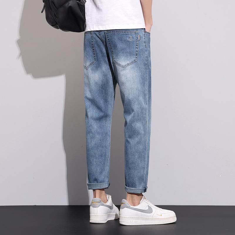 Straight-leg Jeans For Men In Summer, Light-colored Thin Section, Trendy Brand Slim Straight-leg Pants, Korean Style Trendy Stretch American Jeans