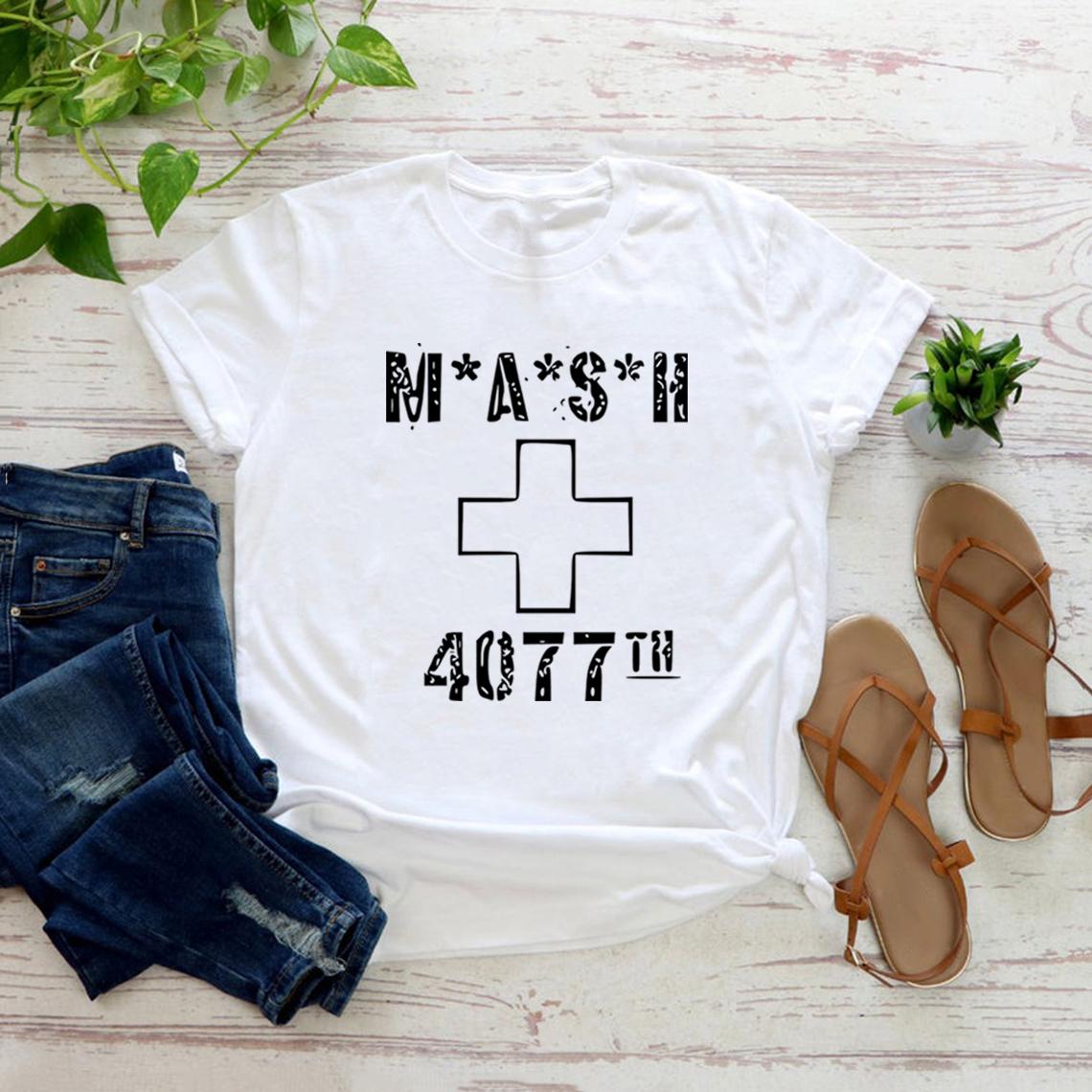 MASH 4077th T-Shirt Classic TV Series Shirt Army Hospital Tee Unisex Short Sleeve Graphic T Shirts Vintage Women Casual Tops S белый