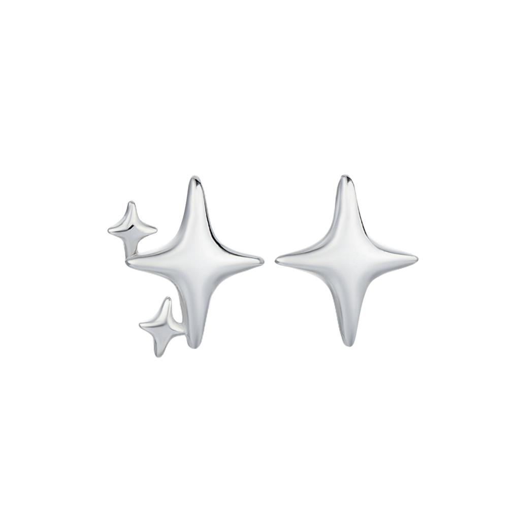 S925 Sterling Silver Tetragonal Star Stud Earrings Women'S Niche Design Star Asymmetric Earrings High-End Trendy Men'S Earrings