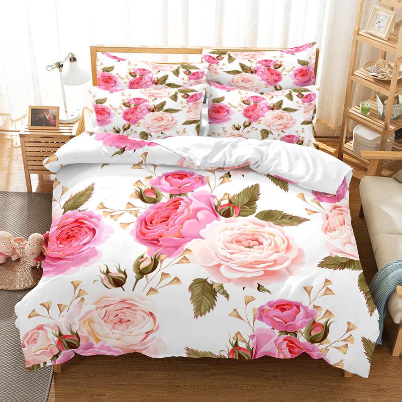 Pink Rose Duvet Cover Set Romantic Themed Valentine's Day Mother's Day Gift Bedding Set Queen King Size Polyester Quilt Cover