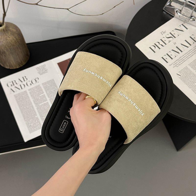 Slippers Women Wear Thick-Soled Roman Sandals In Summer, Annual Sandals Feel Small Fragrant Black