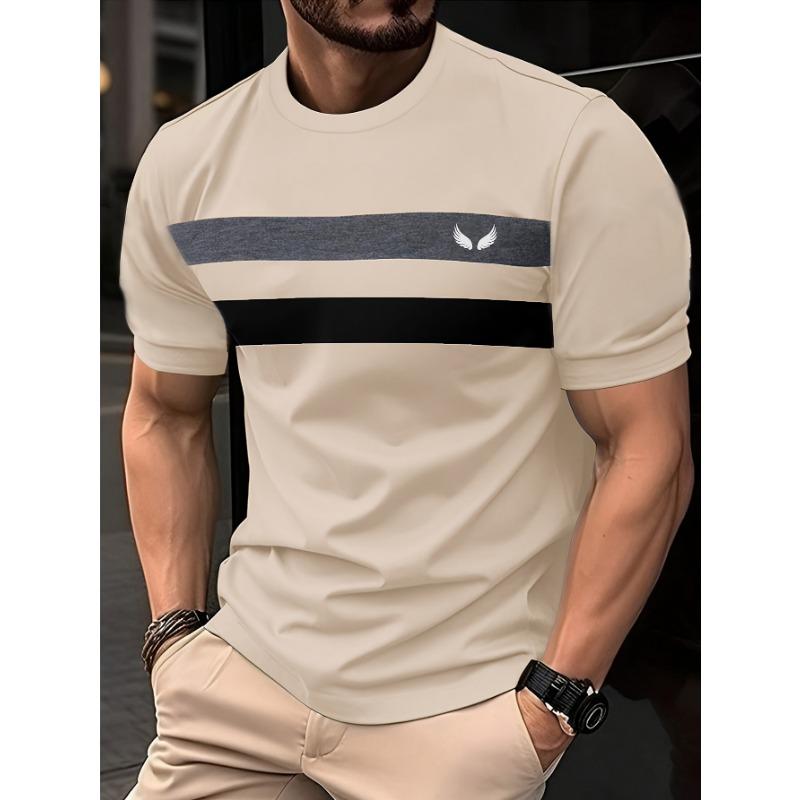 

Мужская футболка с круглым вырезом и короткими рукавами, с принтом оленьих рогов и полосками в стиле колор-блок XL