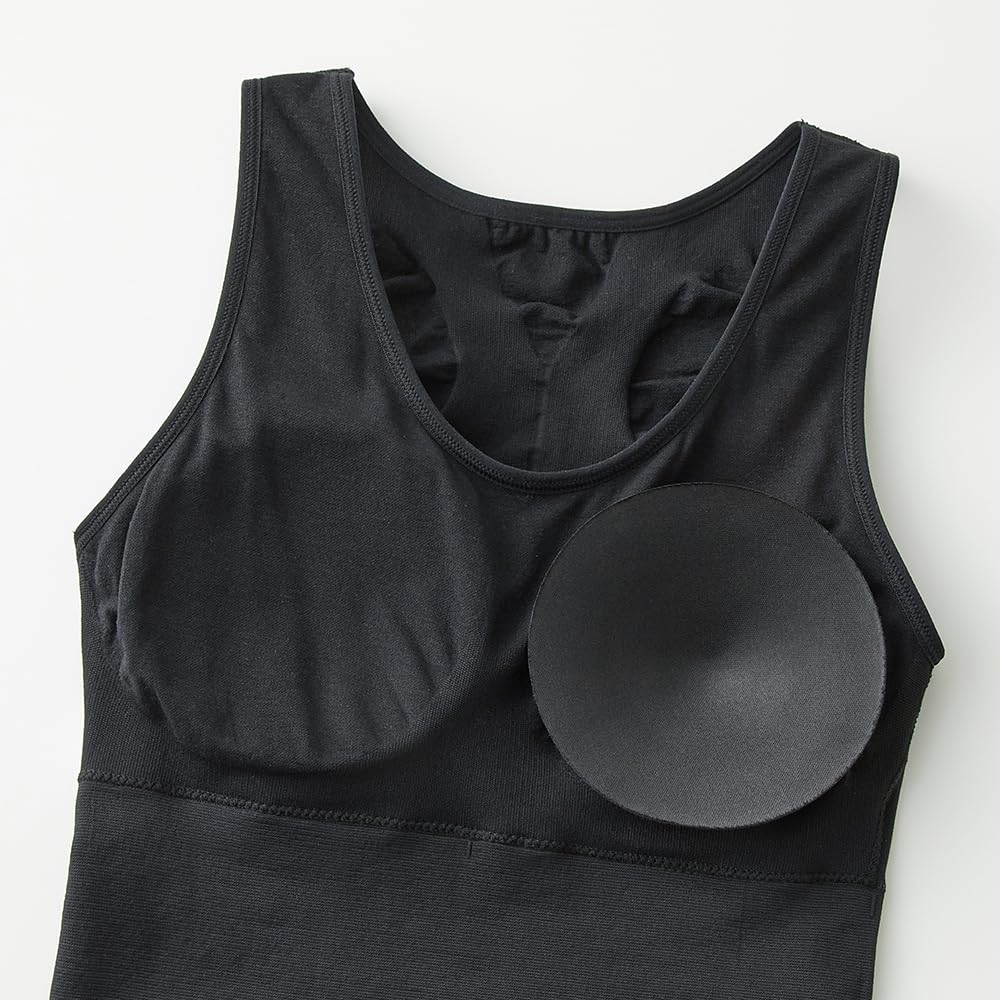 Gunze RIZAP Tank Top Burn More Calories While Partial Insert Size RZ3158 (with Pads) - Walking, Compression, Pads, Women's, Black, L,