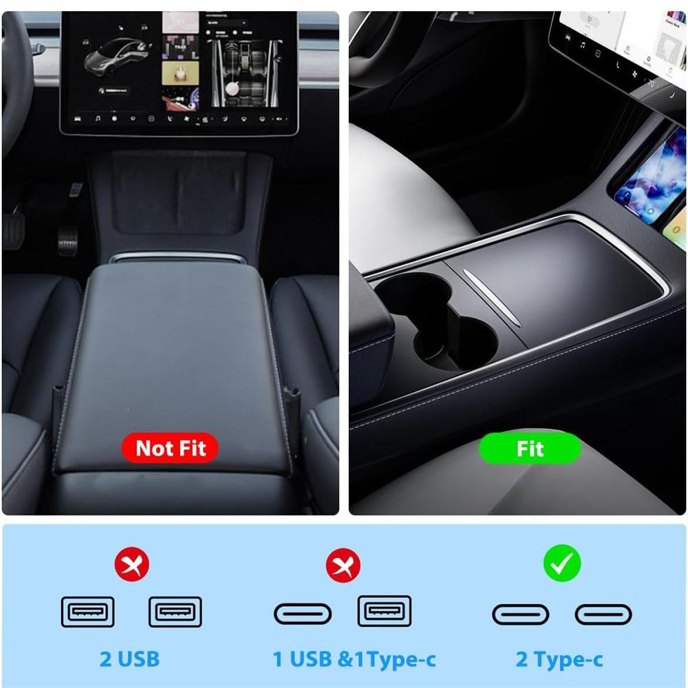 Usb Hub Center Console Fast Charging Cable Adapter For 2021-23 Tesla Model 3 Model Y