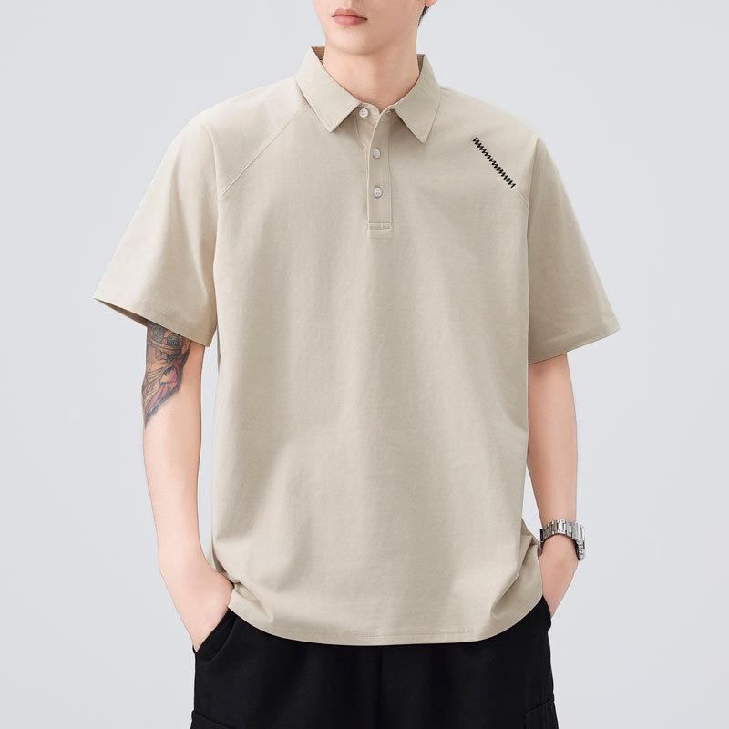 Men S Casual Loose Thin Short Sleeve Lapel Solid Color Polo Shirt M