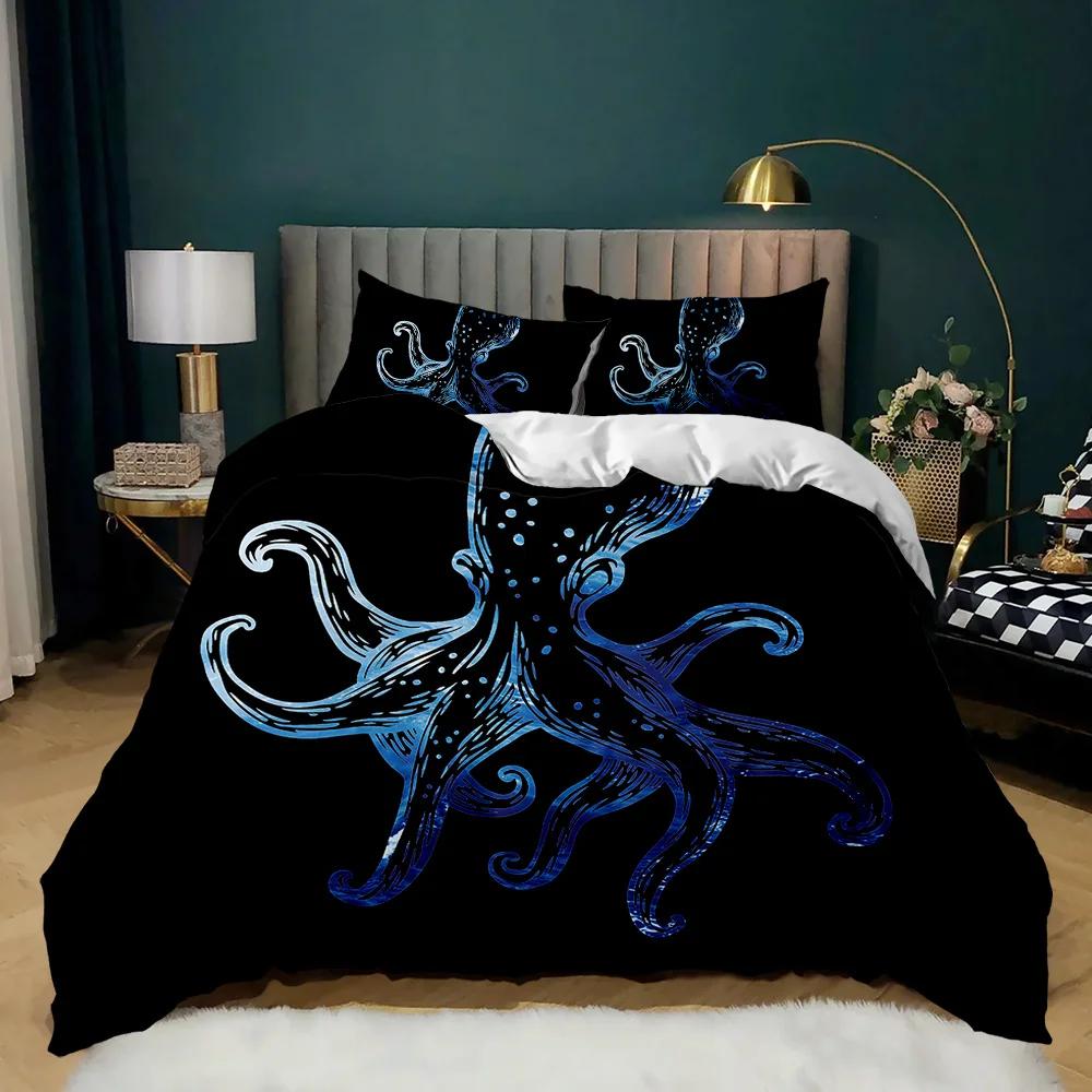 Octopus Duvet Cover Sealife Bedding Set Ocean Animal Comforter Cover Teens Adults Double Queen King Size Polyester Qulit Cover