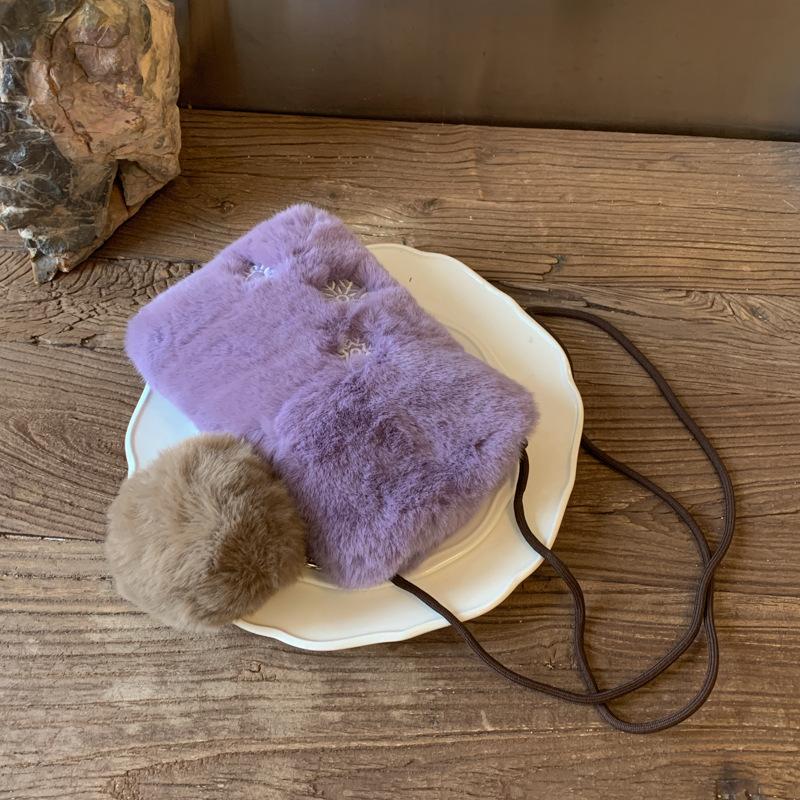 

Women Simple Crossbody Shoulder Bags Fluffy Mini Bag Korean Style Solid Color Phe Bag Winter New Casual and Versatile Mini Bag фиолетовый