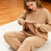 Autumn Women Solid Warm 2 Piece Sets Thicken Velvet Ribbed Fleece Set Pullover and Pants Women Casual Pajama Sets