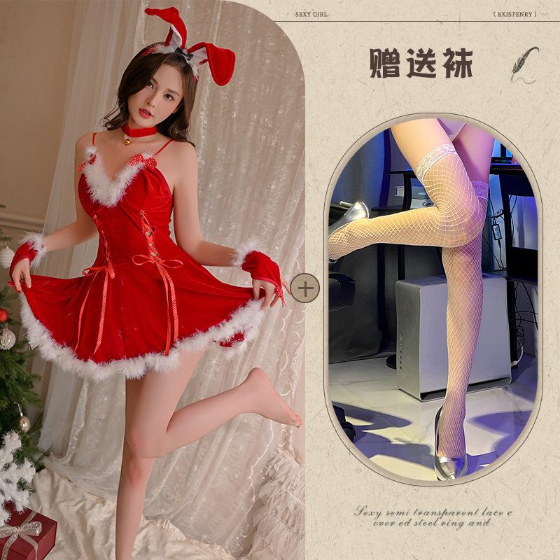 Christmas New Year Holiday Party Fairy Fluffy Strap Waist Deep V Stage Performance Sweet Age Reduction