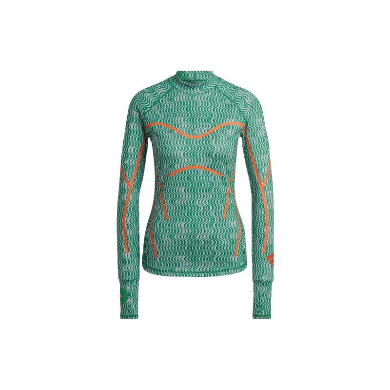 Adidas Women s D4T High Neck Wave Print Training Long Sleeve Top Green Women HG6882 XS