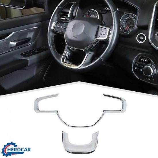 Chrome Steering Wheel Decor Cover Trim For Dodge Ram 1500 2018+ Accessories ABS