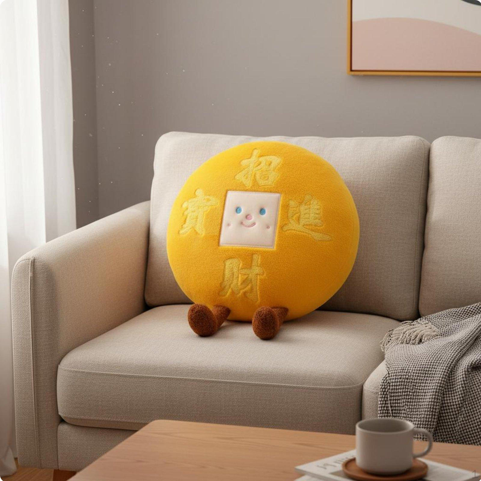 Fortunate Ingot Soft Pillow Decorative Cartoon Wealth Cushion Huggable Toy