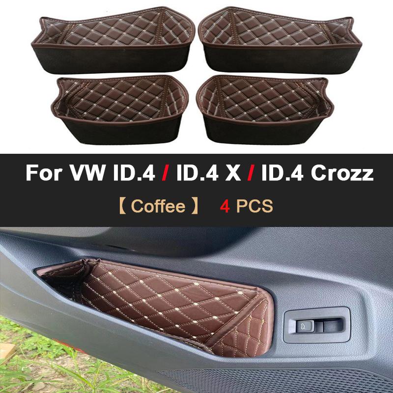 For Volkswagen VW ID.4 Crozz X -2025 Car Door Storage Box Protector Pads Cover Leather Slot Organizer Pockets Accessories