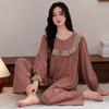 Sweet Princess Style Soft Cotton Pajamas Women's Spring and Autumn New Pullover Plaid Mother Long Sleeve Loose Loungewear