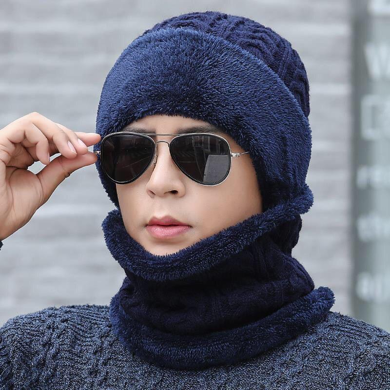 

Unisex Plush Fleece Lined Winter Hat Thicken Warm Knitted Suit Set Soft Stretch Winter Hats For Men Women Leisure Beanie Cap 56cm-60cm темно-синий