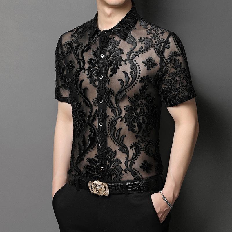 Men's Summer Ice Silk Short-Sleeve Shirt Thin Loose Fashion Casual Top