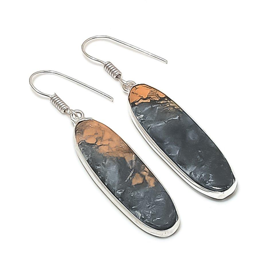 Maligano Jasper Gemstone 925 Sterling Silver Earring 1.93"