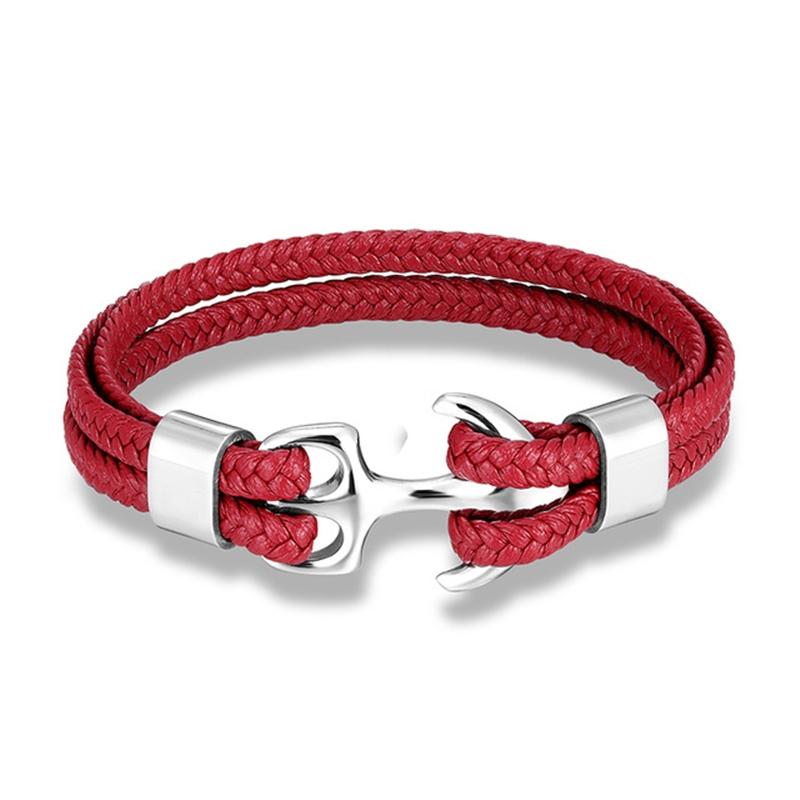 Navy Style Men Anchor Bracelet Woven Multilayer Leather Bracelets for Women Black Stainless Steel Sport Buckle