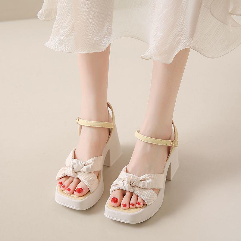 Fashion Beach Sandals for Women Bow Wedge with Platform Waterproof Woman Shoes Square Heels Summer Sale Anti Slip Hot 2025 Comfortable
