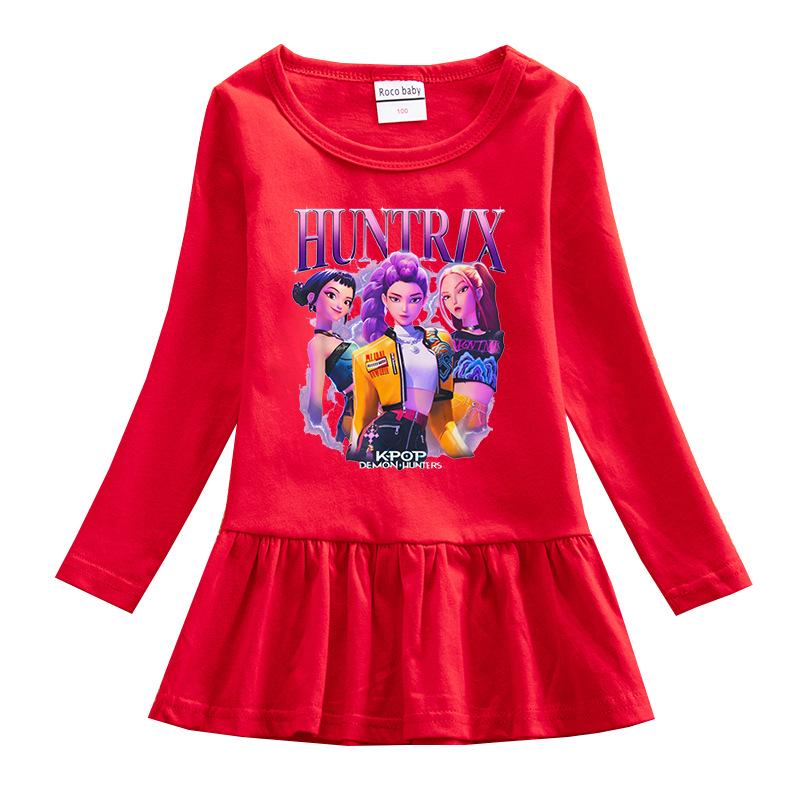 Vestido de Grupo de Chicas K-pop de Dibujos Animados: Falda Elegante de Princesa para Niñas, Manga Larga, Volante, Malla