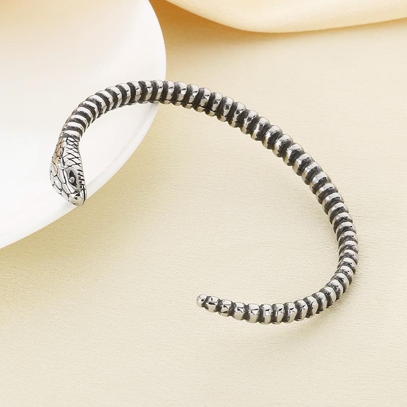 European Retro Punk Snake Head Stainless Steel Bracelet for Men and Women - Hip Hop Style