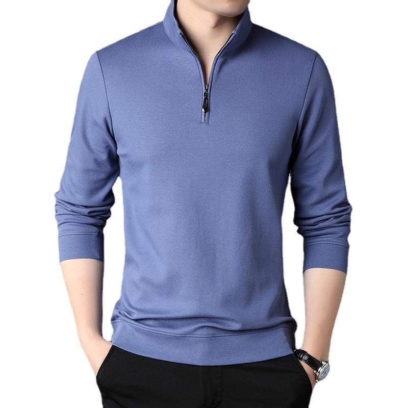 Autumn Sports Long-sleeved T-shirt Half Zipper Stand Collar Casual Young and Middle-aged Solid Color Men's Loose T-shirt Trendy