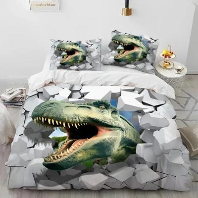 Conjunto de Cama Edredom Ilusão Dinossauro Desenho Animado 3D, Capa de Edredom Conjunto de Cama Capa de Colcha Fronha, Conjunto de Cama Queen para Meninos Presente